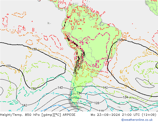 Height/Temp. 850 hPa ARPEGE Seg 23.09.2024 21 UTC