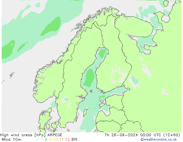 High wind areas ARPEGE  26.09.2024 00 UTC