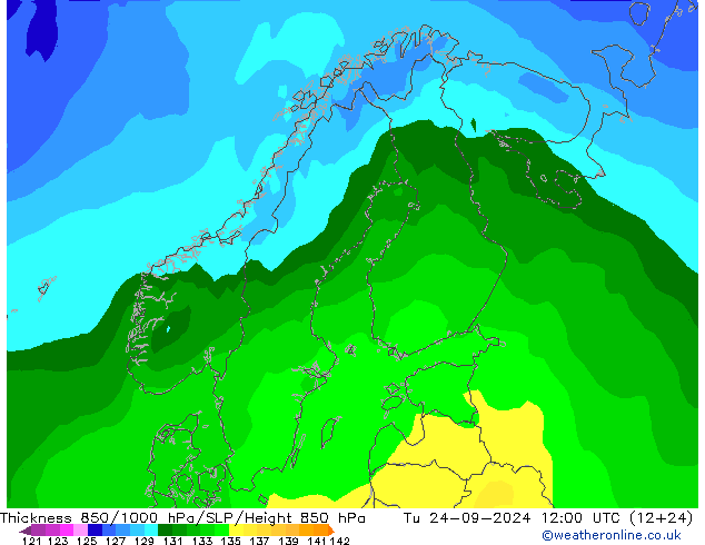 Thck 850-1000 hPa ARPEGE  24.09.2024 12 UTC