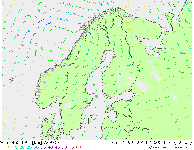 Wind 850 hPa ARPEGE Mo 23.09.2024 18 UTC