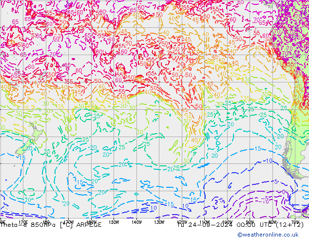 Theta-e 850hPa ARPEGE mar 24.09.2024 00 UTC