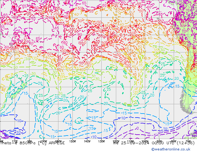 Theta-e 850hPa ARPEGE We 25.09.2024 00 UTC