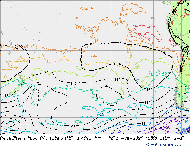 Height/Temp. 850 hPa ARPEGE Di 24.09.2024 12 UTC