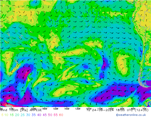 Wind 100m ARPEGE Tu 24.09.2024 18 UTC