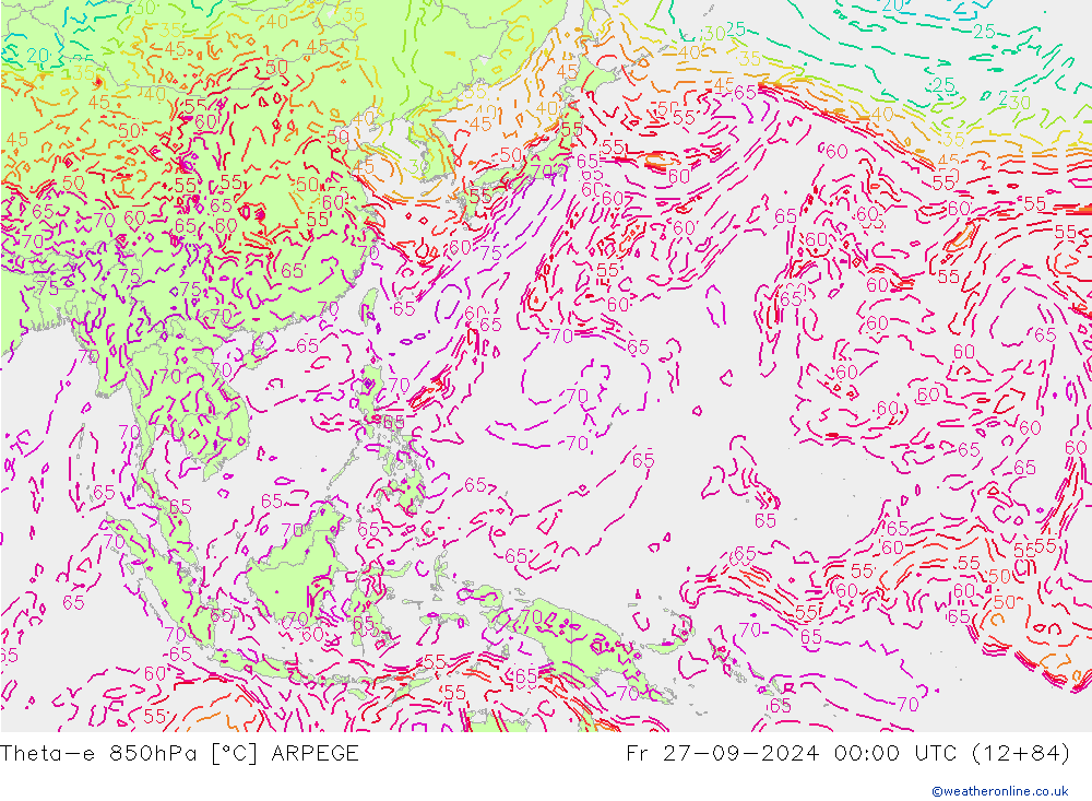 Theta-e 850hPa ARPEGE ven 27.09.2024 00 UTC