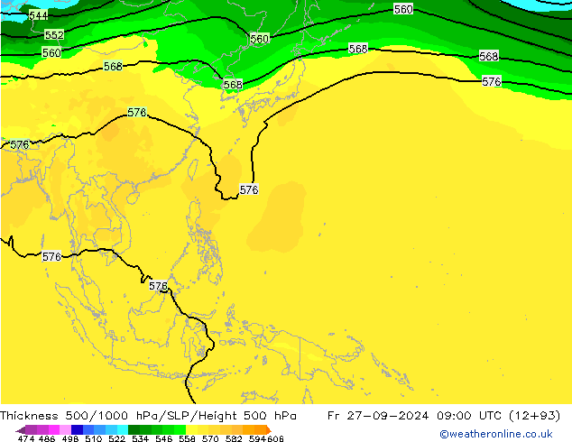 Thck 500-1000hPa ARPEGE Fr 27.09.2024 09 UTC