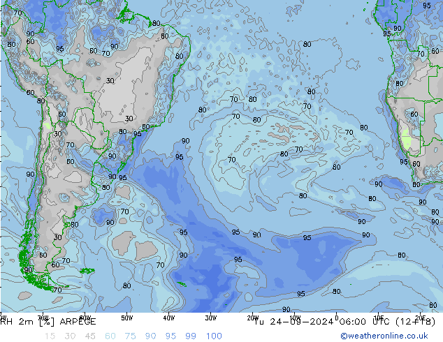 RH 2m ARPEGE  24.09.2024 06 UTC