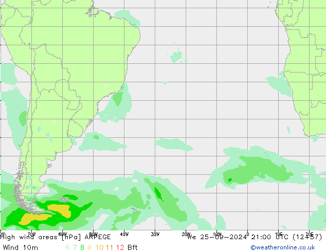 High wind areas ARPEGE  25.09.2024 21 UTC