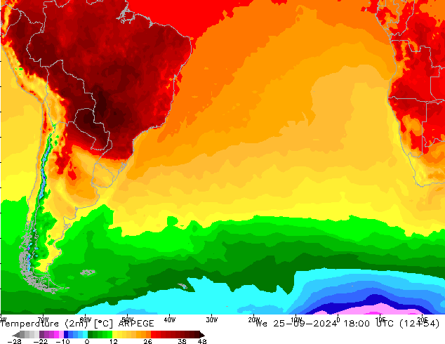 Temperatura (2m) ARPEGE mié 25.09.2024 18 UTC