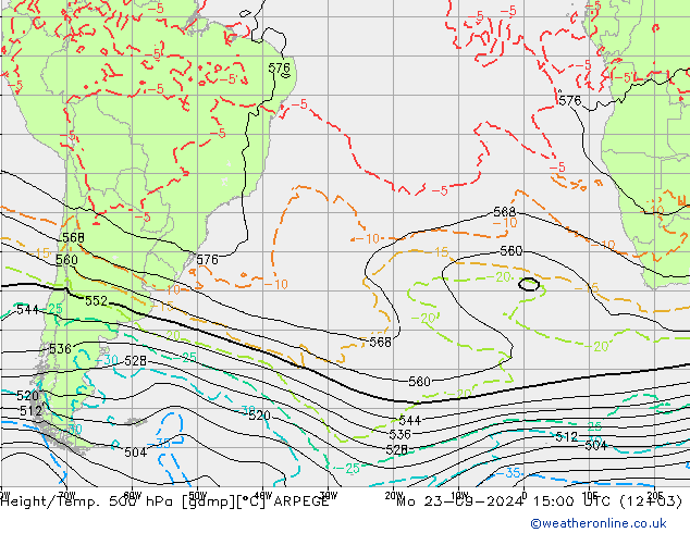 Geop./Temp. 500 hPa ARPEGE lun 23.09.2024 15 UTC