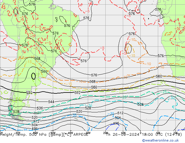 Height/Temp. 500 hPa ARPEGE  26.09.2024 18 UTC