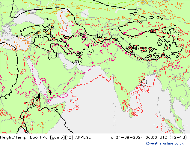 Height/Temp. 850 hPa ARPEGE wto. 24.09.2024 06 UTC