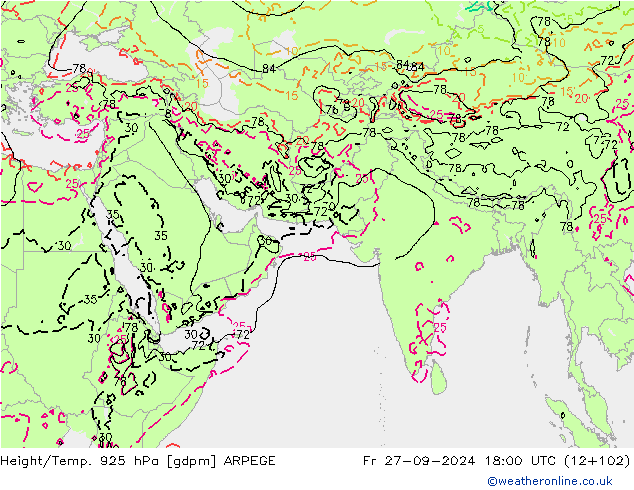 Height/Temp. 925 hPa ARPEGE Fr 27.09.2024 18 UTC