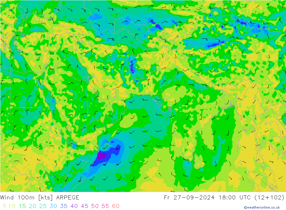 ветер 900 гПа ARPEGE пт 27.09.2024 18 UTC