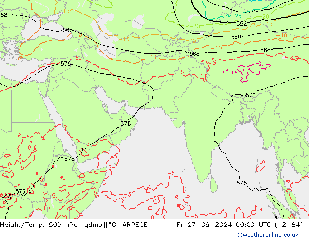 Height/Temp. 500 hPa ARPEGE Fr 27.09.2024 00 UTC