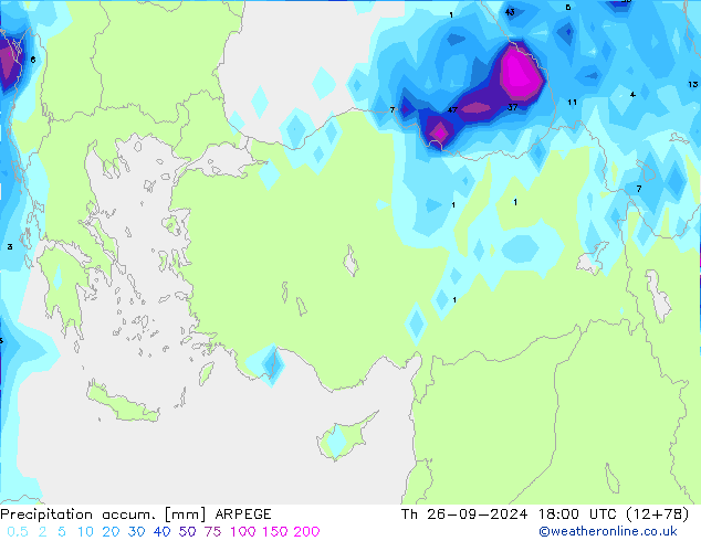 Precipitation accum. ARPEGE  26.09.2024 18 UTC