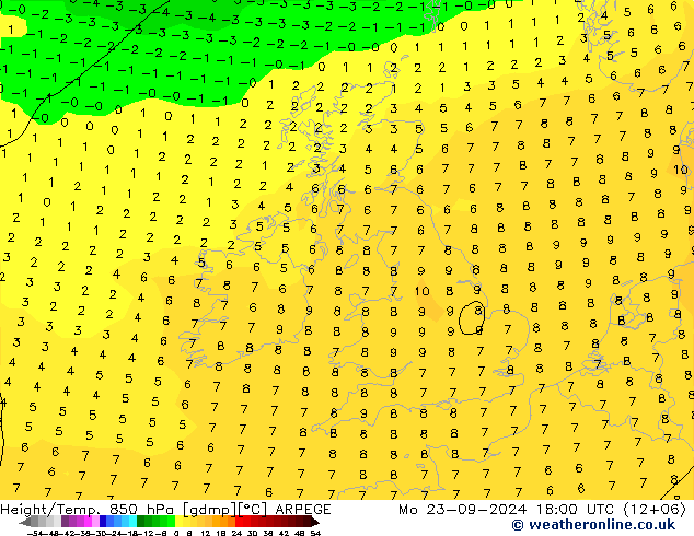 Height/Temp. 850 hPa ARPEGE  23.09.2024 18 UTC