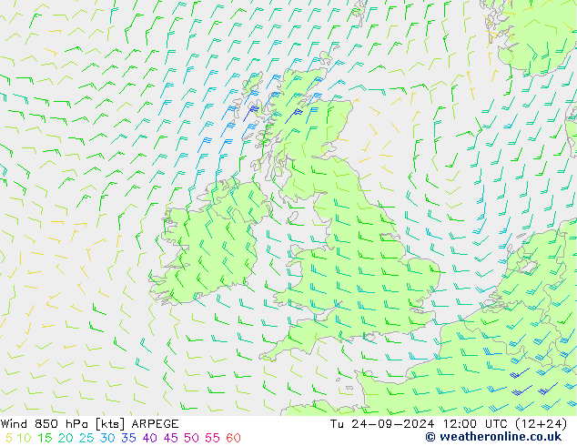 Viento 850 hPa ARPEGE mar 24.09.2024 12 UTC