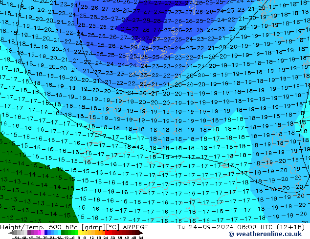 Height/Temp. 500 hPa ARPEGE Ter 24.09.2024 06 UTC