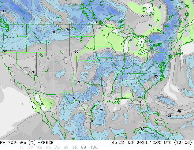 RH 700 hPa ARPEGE Mo 23.09.2024 18 UTC