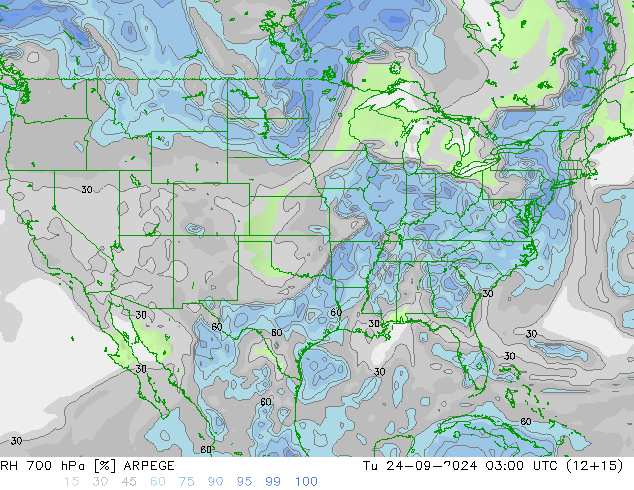 RH 700 hPa ARPEGE Tu 24.09.2024 03 UTC