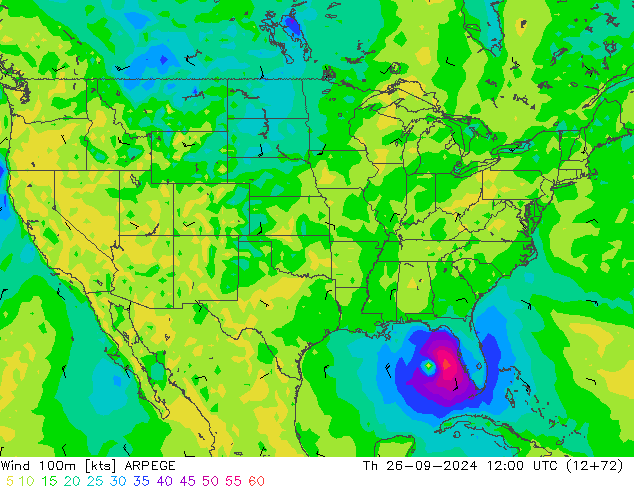 Wind 100m ARPEGE Čt 26.09.2024 12 UTC