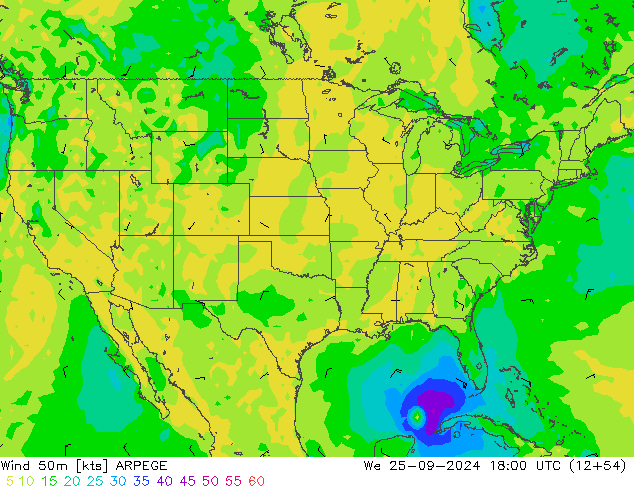 Wind 50m ARPEGE We 25.09.2024 18 UTC