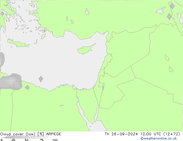 Cloud cover (low) ARPEGE Th 26.09.2024 12 UTC