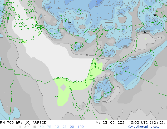 RH 700 hPa ARPEGE Seg 23.09.2024 15 UTC