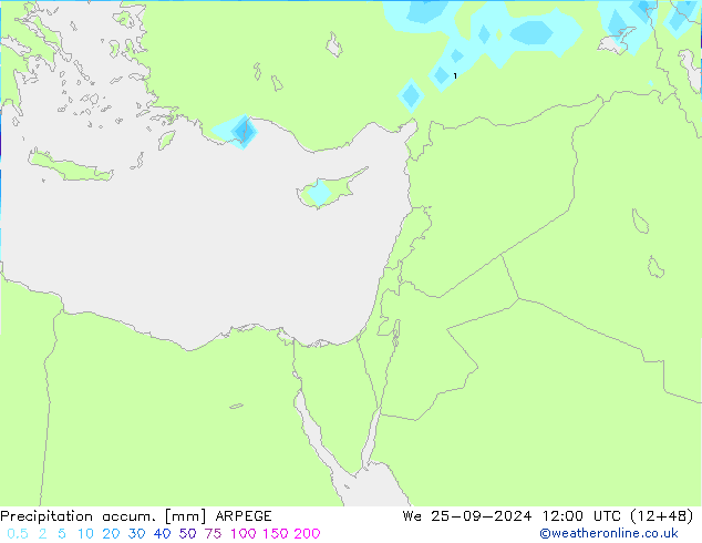 Precipitation accum. ARPEGE mer 25.09.2024 12 UTC