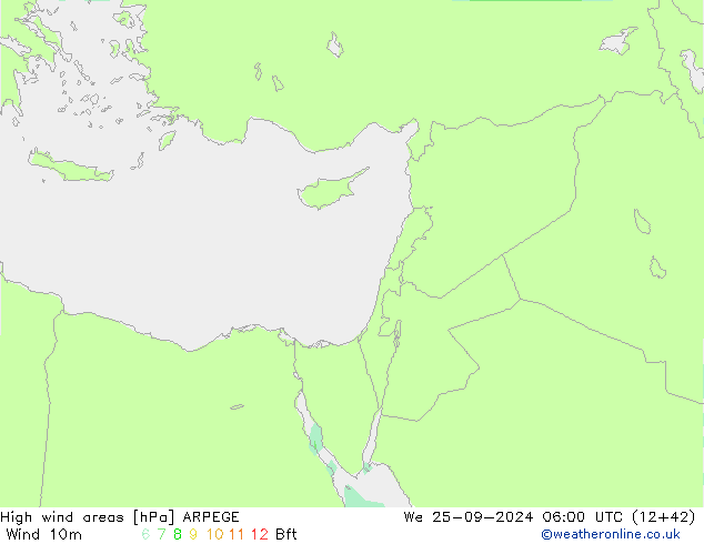 High wind areas ARPEGE Qua 25.09.2024 06 UTC