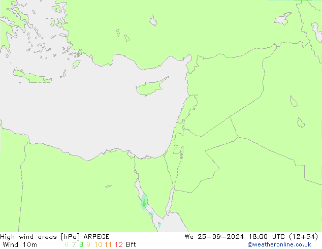 High wind areas ARPEGE We 25.09.2024 18 UTC