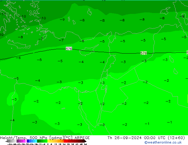 Hoogte/Temp. 500 hPa ARPEGE do 26.09.2024 00 UTC