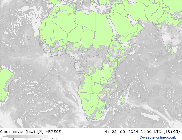 облака (низкий) ARPEGE пн 23.09.2024 21 UTC