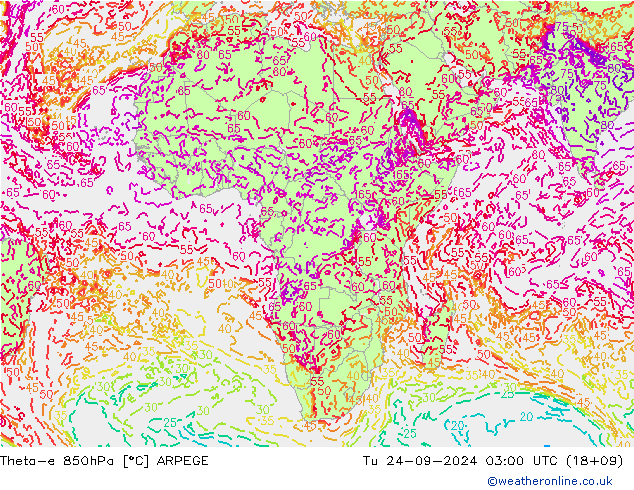 Theta-e 850hPa ARPEGE Di 24.09.2024 03 UTC