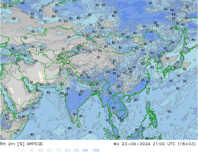 Humedad rel. 2m ARPEGE lun 23.09.2024 21 UTC