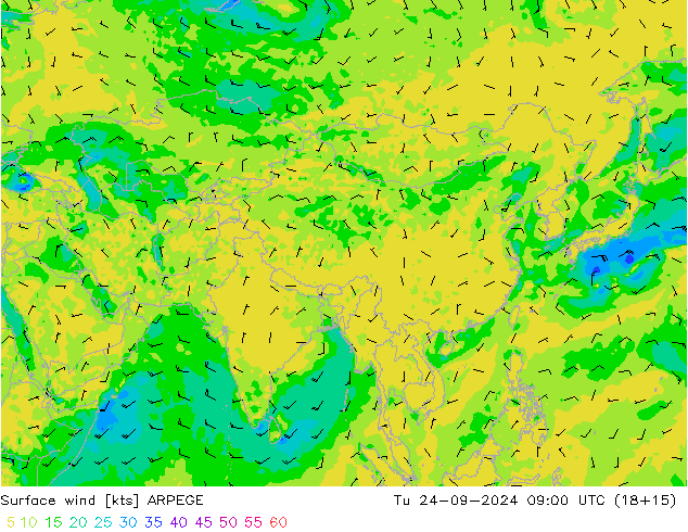 Vento 10 m ARPEGE mar 24.09.2024 09 UTC