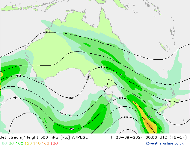 Jet stream/Height 300 hPa ARPEGE Th 26.09.2024 00 UTC