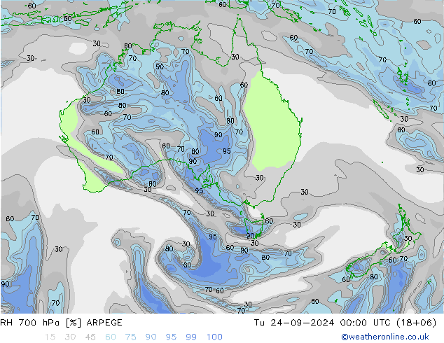 RH 700 hPa ARPEGE Tu 24.09.2024 00 UTC