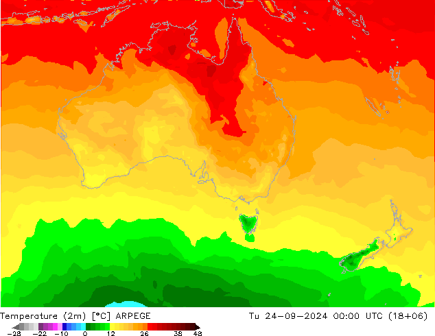 Temperatura (2m) ARPEGE Ter 24.09.2024 00 UTC