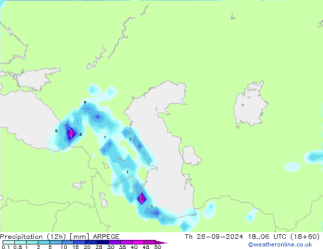 осадки (12h) ARPEGE чт 26.09.2024 06 UTC