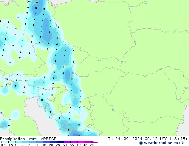 Précipitation ARPEGE mar 24.09.2024 12 UTC