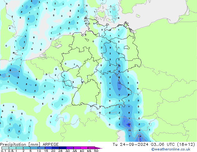 Niederschlag ARPEGE Di 24.09.2024 06 UTC