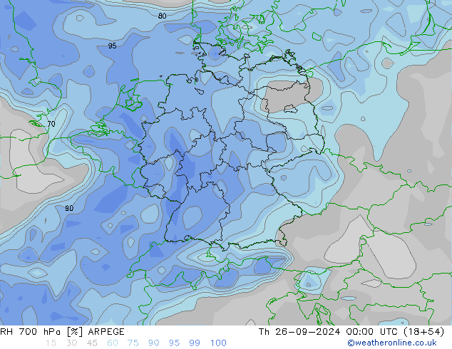 RH 700 hPa ARPEGE Th 26.09.2024 00 UTC