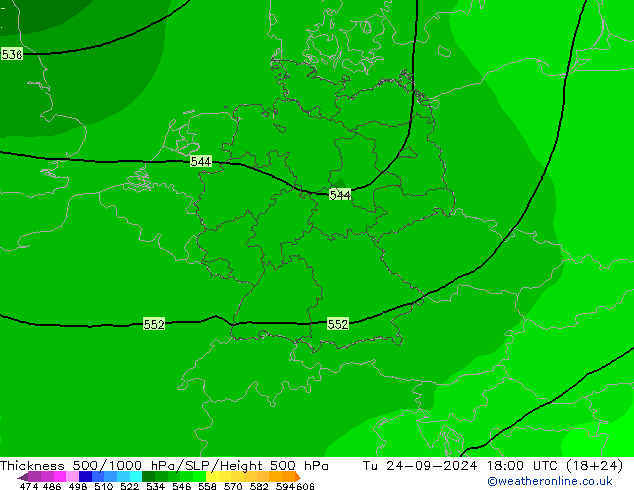 Schichtdicke 500-1000 hPa ARPEGE Di 24.09.2024 18 UTC