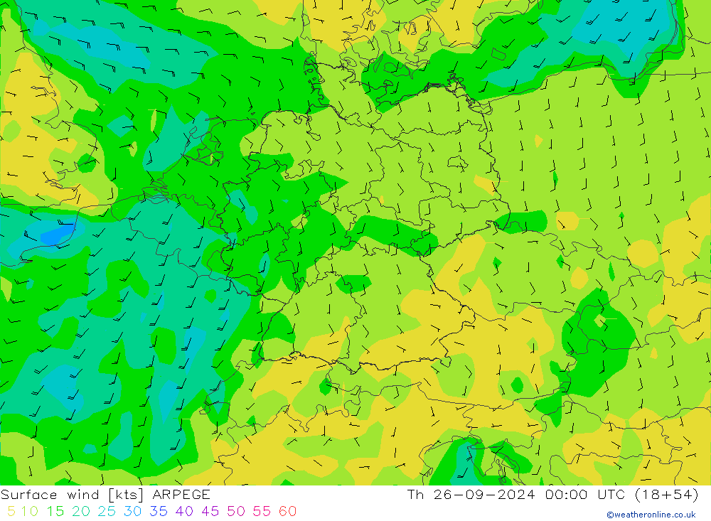 ветер 10 m ARPEGE чт 26.09.2024 00 UTC