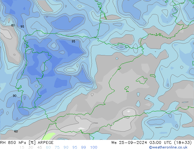 RH 850 hPa ARPEGE We 25.09.2024 03 UTC