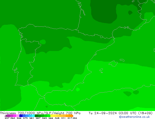 Thck 700-1000 hPa ARPEGE Tu 24.09.2024 03 UTC