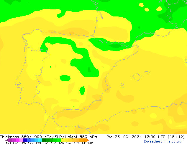 Thck 850-1000 hPa ARPEGE mer 25.09.2024 12 UTC