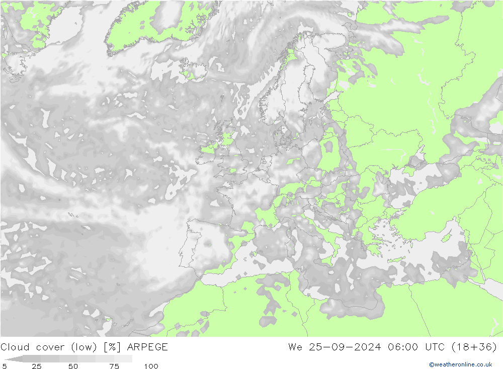 zachmurzenie (niskie) ARPEGE śro. 25.09.2024 06 UTC